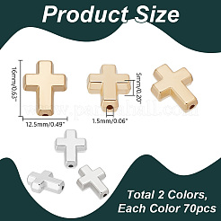 140個2色ccbプラスチックビーズ  クロス  プラチナ·ゴールデン  16x12.5x5mm  穴：1.5mm  70個/カラー&nbsp;CCB-HY0001-14