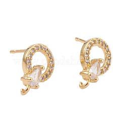 8 Pairs Brass Micro Pave Clear Cubic Zirconia Stud Earring Findings&nbsp;KK-ZZ0001-09-RS