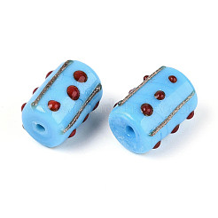 手作りの金箔ガラスの凹凸ビーズ  コラム  ディープスカイブルー  15~16x10~13mm  穴：1~1.8mm&nbsp;LAMP-ZX003-12-04