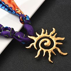 304 Stainless Steel Sun Pendant Adjustable Polyester Ribbon Necklaces for Women&nbsp;NJEW-F349-02G