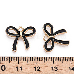 ライトゴールドメッキ合金チャーム  エナメル  蝶結び  ブラック  16x18x2.5mm  穴：2mm&nbsp;ENAM-T009-40C
