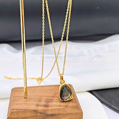 天然ブラックリップシェル304ステンレススチール製ティアドロップペンダントネックレス（女性用）  18KGP本金メッキ  15.75インチ（40cm）&nbsp;WGF5E8A-02