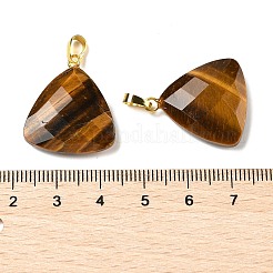 天然石タイガーアイペンダント  真鍮パーツ  多面カット  三角形のチャーム  23.5x21x6mm  穴：7x4mm&nbsp;G-L614-D04-G02