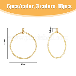 18個 3色リング 真鍮製ビッグペンダント  ミックスカラー  51x42x2mm  穴：5x2mm  6個/カラー&nbsp;KK-FH0005-15