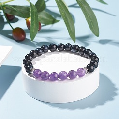 Natural Amethyst & Tiger Eye Round Beads Stretch Bracelet for Women Girl&nbsp;BJEW-JB07261-04