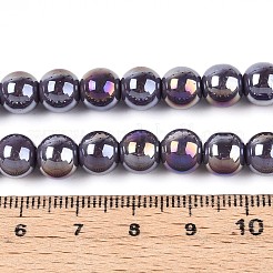 電気メッキオペークガラスビーズ連売り  ラウンド  ABカラーメッキ  紫色のメディア  8~8.5mm  穴：1mm  約51~53個/連  14.57~15.35インチ（37~39cm）&nbsp;GLAA-T032-P8mm-AB15