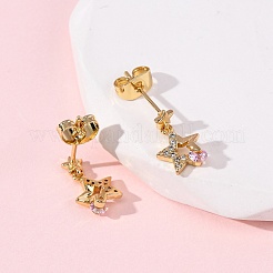 Brass Micro Pave Cubic Zirconia Star Dangle Stud Earrings&nbsp;EJEW-K267-22G