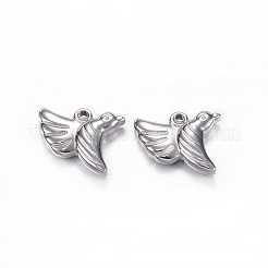 304ステンレススチールチャーム  鳥  ステンレス鋼色  12x15x3.5mm  穴：1.5mm&nbsp;STAS-N0014-05P