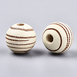 塗装天然木ビーズ  レーザー彫刻模様  ゼブラストライプでラウンド  淡黄色  15.5~16.5x15mm  穴：4mm&nbsp;X-WOOD-T021-54B-12