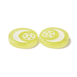 樹脂カボション  グリッターパウダー付き  月と五芒星模様の平丸  シャンパンイエロー  29x5.5mm&nbsp;LS-RESI-G055-02C