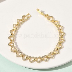 Clear Cubic Zirconia Heart Link Chains Bracelet&nbsp;BJEW-G773-02G