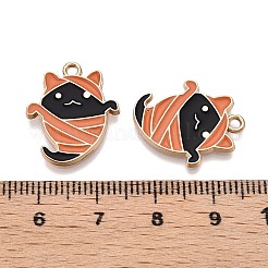 ハロウィンテーマラックメッキ合金エナメルペンダント  ゴールドカラー  ゴーストチャーム  ダークオレンジ  20x16.5x1.5mm  穴：1.6mm&nbsp;ENAM-N056-355A