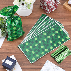 Rectangle Shamrock Clover Print Plastic Cookies Packing Pouches&nbsp;ABAG-WH0038-35A