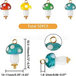 50個の手作りランプワークペンダント  金メッキ真鍮ループ付き  キノコ  ミックスカラー  18.5~19x10~11mm  穴：1.6~2mm&nbsp;FIND-FH0005-02