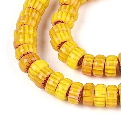 手作りミッレフィオーリガラスビーズ連売り  バレル  ゴールド  7.5~9x4mm  穴：1mm  約95~97個/連  14.76~14.96''（37.5~38センチメートル）&nbsp;X-LAMP-T021-27B-01