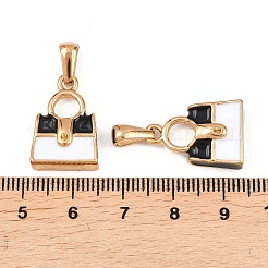 304ステンレススチールラインストーンペンダント  エナメルスタイル  バッグ  ゴールドカラー  ブラック  20x13.5x5.5mm  穴：6x2.5mm&nbsp;STAS-P438-03G