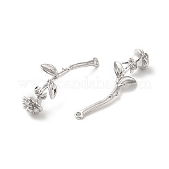 真鍮チャーム  ローズチャーム  プラチナメッキ  29.5x9x6mm  穴：0.8mm&nbsp;KK-G468-18P