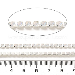 鉄ラインストーンカップチェーン  スプールで  銀  ホワイトオパール  3x3x2.5mm  約10ヤード/ロール&nbsp;CH-A008-02C
