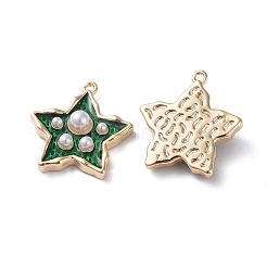 真鍮製エナメルペンダント  アクリルパール付き  スター  18KGP本金メッキ  グリーン  15.5x14.4x3.8mm  穴：1mm&nbsp;KK-I661-03G-A