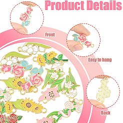 16個8スタイルアロイエナメルペンダント  花  ゴールドカラー  ミックスカラー  29.5~34.5x12~19x1.5mm  穴：2~2.2mm  2個/スタイル&nbsp;ENAM-FS0003-93