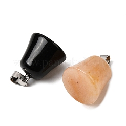 混合天然石ペンダント  金属製スナップオンベイル付きベルチャーム  プラチナ  17~18x15~15.5mm  穴：3.7x6mm&nbsp;G-D366-02P