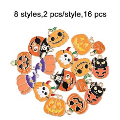 16個8スタイルハロウィンアロイエナメルペンダント  カボチャ  ミックスカラー  15.5~23x12~21x1~4mm  穴：1.6~2mm  2個/セット&nbsp;ENAM-FP0003-05