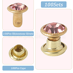 100個 10色 合金製 セミチューブラー リベットスタッド  ラインストーン付き  財布用  バッグ  ブーツ  革工芸装飾  ミックスカラー  7x6mm  10個/カラー&nbsp;FIND-GF0008-32