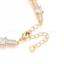 Brass Micro Pave Clear Cubic Zirconia Rectangle Link Chain Bracelets for Women&nbsp;ZIRC-T016-06G