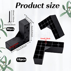 PPソファ家具脚16個  L字型交換脚  304ステンレススチールネジ48本付き  ブラック  150x150x47.5mm  穴：1mmと1.5mm&nbsp;DIY-GA0009-48