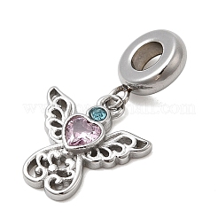 304 Stainless Steel Rose Rhinestone European Dangle Charms&nbsp;STAS-D153-14G