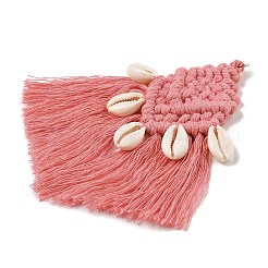 ポリプロピレンペンダント  合金の金具と貝殻のチャーム付き  菱形  鮭色  130~135x42~44x9~10mm  穴：5mm&nbsp;HJEW-P019-04P-01