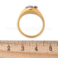 丸い天然アメジストチップの指輪  304ステンレスリング  18KGP本金メッキ  10.5mm  内径：17mm&nbsp;RJEW-D303-03G-03