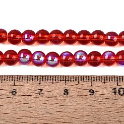 透明電気メッキガラスビーズ連売り  ラウンド  虹メッキ  半分メッキ  ファイヤーブリック  6~6.5mm  穴：0.8~1mm  約67~72個/連  14.57~15.35インチ（37~39cm）&nbsp;EGLA-Q132-6MM-01A-06