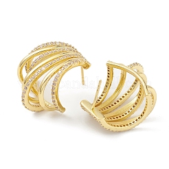 Hollow Fan Rack Plating Brass Cubic Zirconia Stud Earrings for Women&nbsp;EJEW-K245-08G