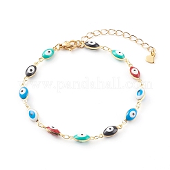 Brass Enamel Evil Eye Link Chain Bracelets & Necklaces Jewelry Sets&nbsp;SJEW-JS01185