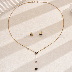 201 Stainless Steel Rhinestones Lariat Necklace & Stud Earring Set&nbsp;BF5135