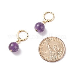 ラウンド ジェムストーン ダングル フープ イヤリング  女性のための金メッキ真鍮ジュエリー  30mm  ピン：0.8mm&nbsp;EJEW-JE04966