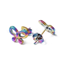 イオンプレーティング（IP）304ステンレススチールスタッドピアス（女性用）  中空蝶  虹色  8x11.5mm  ピン：0.8mm&nbsp;EJEW-I285-25MC