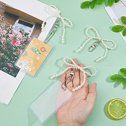 プラスチックフォトカードホルダー4個  IDバッジホルダー  蝶結びのプラスチック製模造真珠のペンダント装飾付き  透明  148mm&nbsp;HJEW-DC00093