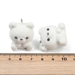 フロッキー樹脂ペンダント  プラチナ鉄ループ付き  クマ  28x23x22.5mm  穴：2mm&nbsp;FIND-A052-05D