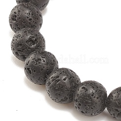 Natural Lava Rock & Mixed Stone Stretch Bracelet with Lampwork Evil Eye&nbsp;BJEW-JB08321-02