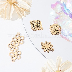 12個 4スタイル 201 & 304 ステンレススチールリンク/コネクター  花  ゴールドカラー  17~19x14~40x1mm  穴：1.4~1.8mm  4スタイル  3個/スタイル&nbsp;STAS-BBC0001-09