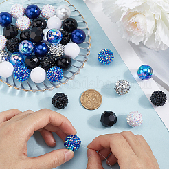DIYラウンドビーズキット  樹脂ラインストーンビーズを含む  ABSプラスチックパール調ビーズ  アクリルビーズ  ミックスカラー  8~20x8~20mm  穴：1.8~2.5mm  50個/セット&nbsp;DIY-SC0027-87