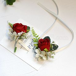 2Pcs 2 Style Silk Cloth Imitation Rose Corsage Boutonniere&nbsp;AJEW-CP0001-61C