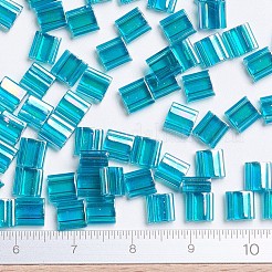 MIYUKIティラビーズ  日本製シードビーズ  2穴  （tl2458)透明ティールab  5x5x1.9mm  穴：0.8mm  約118個/10g&nbsp;X-SEED-J020-TL2458