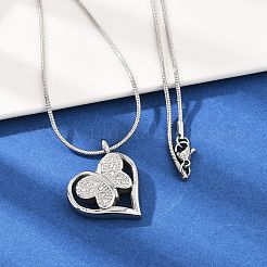 304 Stainless Steel Micro Pave Clear Cubic Zirconia Butterfly Heart Pendant Pet Urn Ashes Necklaces&nbsp;LS-NJEW-S455-10P