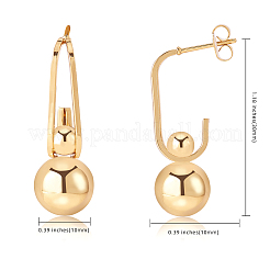 女性用ステンレススチール製ラウンドボールダングルスタッドピアス  ゴールドカラー  30x10x10mm  ピン：0.8mm&nbsp;JE1107A