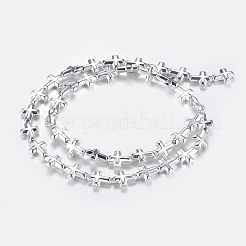 非磁性合成ヘマタイトビーズ連売り  クロス  銀メッキ  10x8x3mm  穴：1mm  約39個/連  14.96インチ（38cm）&nbsp;G-P338-23A-8x10mm-S