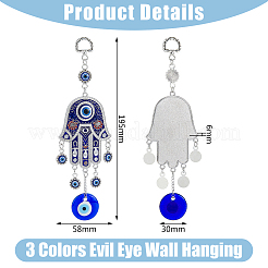 3Pcs 3 Cololrs Bohemian Tribal Metal Pendant with Devil's Eye Design Hand Keychain&nbsp;KEYC-DC0021-28