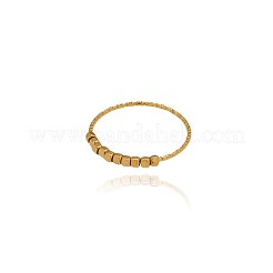 女性用304ステンレススチール指輪  キューブビーズ付きリング  ゴールドカラー  usサイズ9（18.9mm）&nbsp;FS-WG49AA2-04